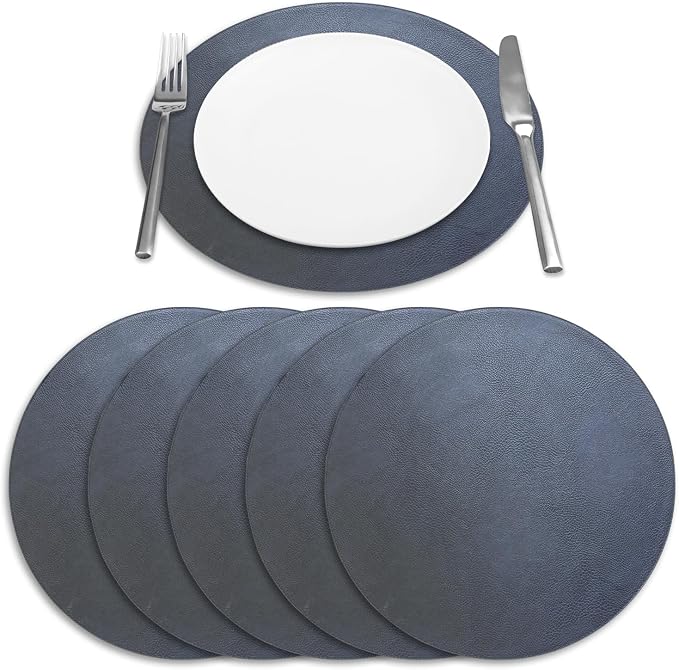 Placemats Set of 6 – Round 15” Faux Leather Table Mats for Dining, Heat Resistant & Non-Slip Washable Table Decor, Indoor, Outdoor, Dining Table Set for 6, Modern Kitchen & Holiday Use, Navy - Image 6