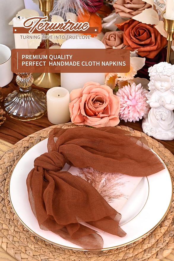 100 Pieces Cloth Napkins Terracotta Dinner Cheesecloth Napkins for Wedding,Wrinkled Cloth Napkins Bulk for Home Party Rustic Table Decoration, 17 x 17 Inch - Image 6