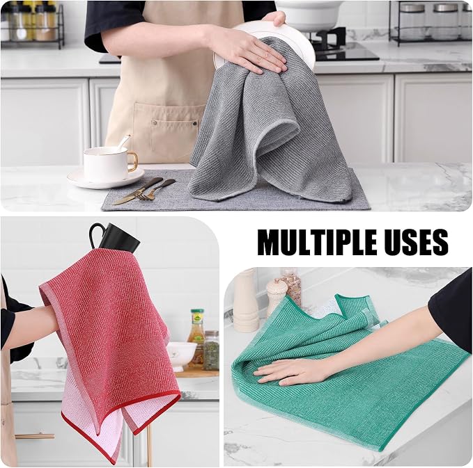 Homaxy 380 GSM Cotton Premium Kitchen Towels 6 Pack, 18"x 28", Mix | Flat and Terry Dish Towels, Highly Absorbent Tea Towel Set with Hanging Loop, Soft Kitchen Hand Towels, Grey/Red/Green - Image 4