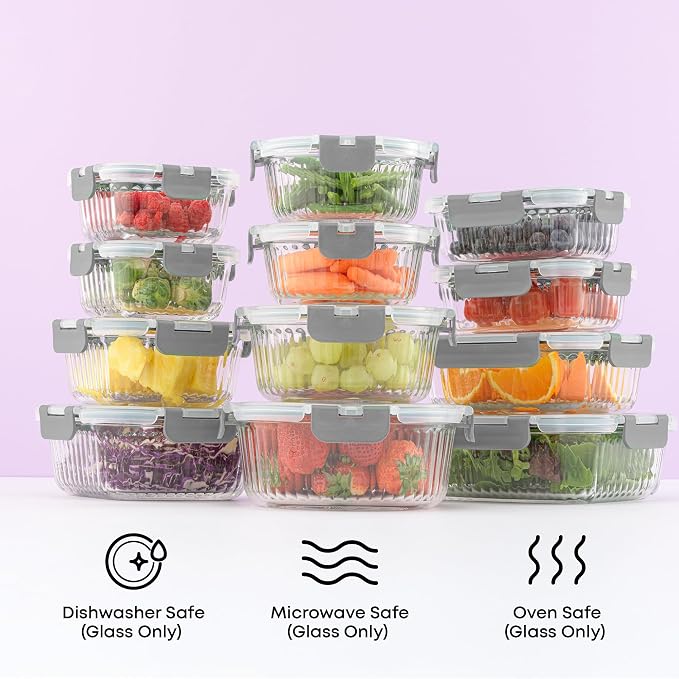JoyJolt 24pc Borosilicate Glass Storage Containers with Lids | 12 Airtight/Freezer Safe Food Storage Containers for Pantry and Kitchen | Meal Prep Container for Lunch | Glass Tupperware Set - Image 5