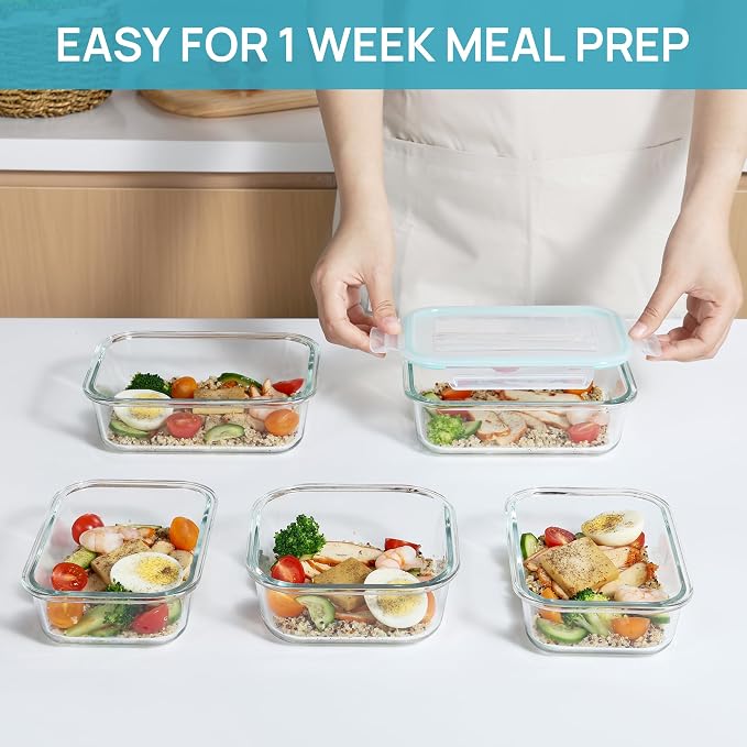 Vtopmart 18Pack Glass Food Storage Containers with Lids, Meal Prep Containers, Airtight Lunch Containers Leak Proof Locking Lids for Microwave, Oven, Freezer, Dishwasher - Image 3
