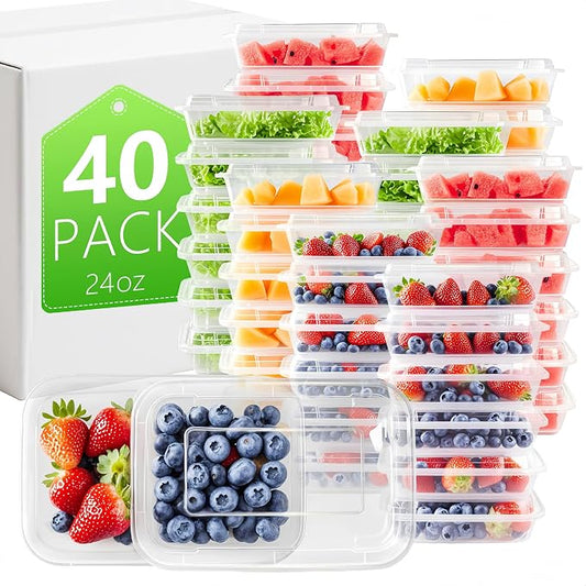 [40 Value Pack single one compartment 24 OZ Meal Prep Plastic Food Storage Containers - BPA Free Reusable Lunch Bento Box with Lids - Spill proof,Microwave, Dishwasher and Freezer Safe by NutriBox