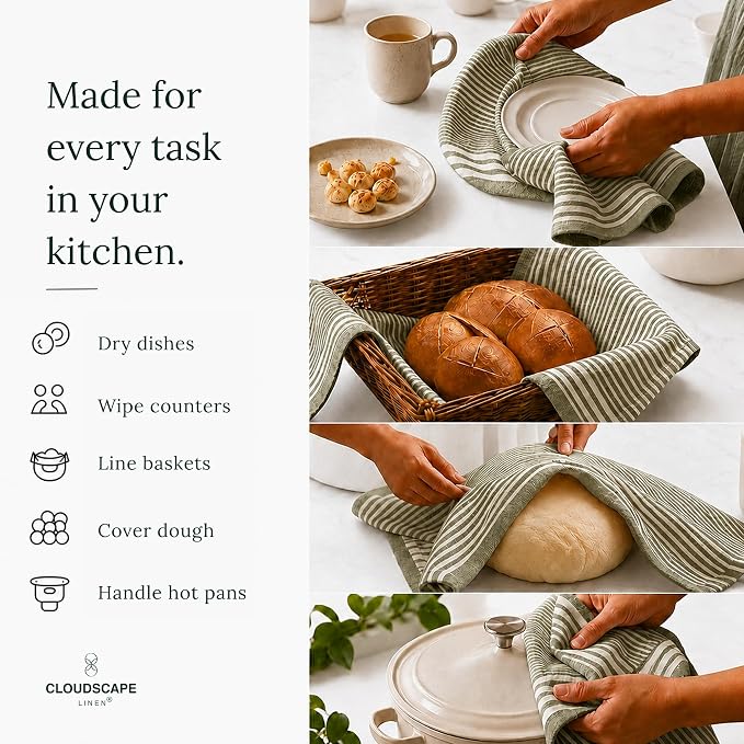 CSL Premium Kitchen Towels Set of 6,Highly Absorbent,Quick Dry,18x28,Green - Image 9