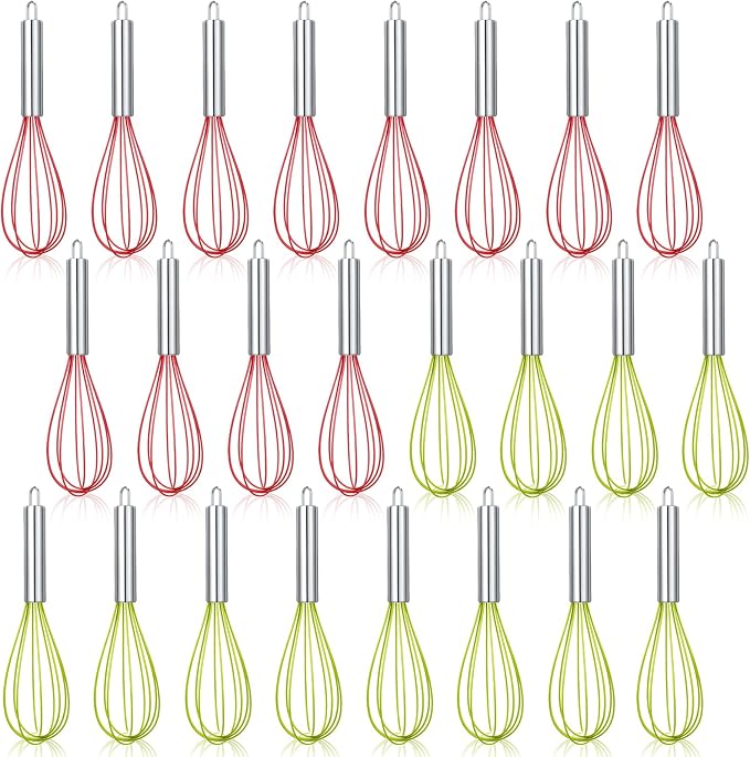 FoldTier 24 Sets 8 Inch Whisks Bulk DIY Fillable Whisk Gifts Colored Silicone Whisks for Cooking Heat Resistant Egg Beaters for Candy Holder Party Favors by FoldTier