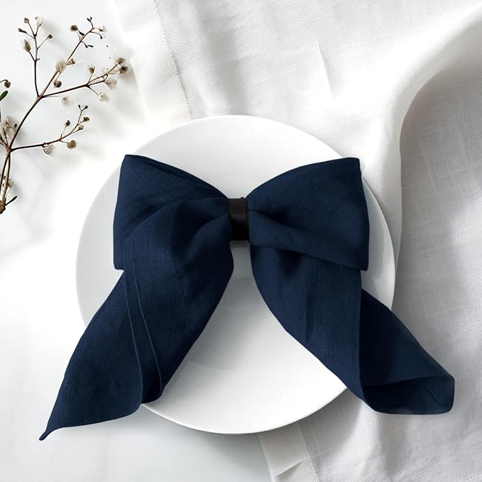 100% Linen Dinner Napkins 20x20 Inch,Soft and Breathable Natural French Flax Cloth Napkins,Stone Washed Set of 4(Navy) by LLinenWorld