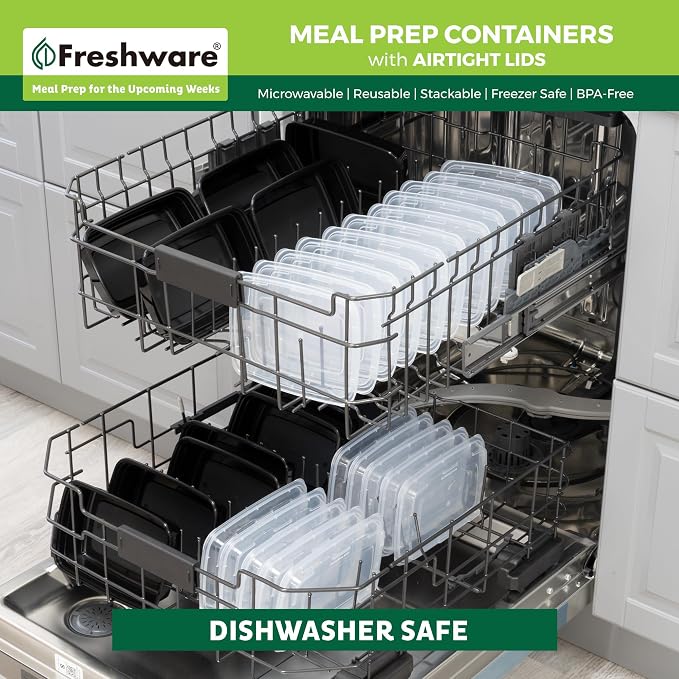 Freshware Meal Prep Containers [50 Pack] 1 Compartment with Lids, Food Storage Containers, Bento Box, BPA Free, Stackable, Microwave/Dishwasher/Freezer Safe (24 oz) - Image 7