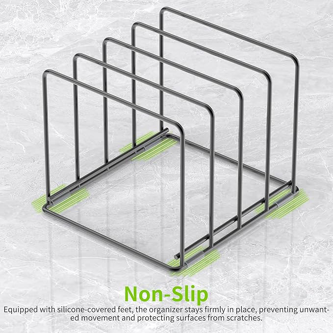 Kitchen Organizer Rack - 4-Slot Heavy-Duty Holder for Cutting Boards,Cookware – Rust-Resistant, Space-Saving Design with Non-Slip Feet for Countertop and Cabinet Storage (1 Pack) - Image 4