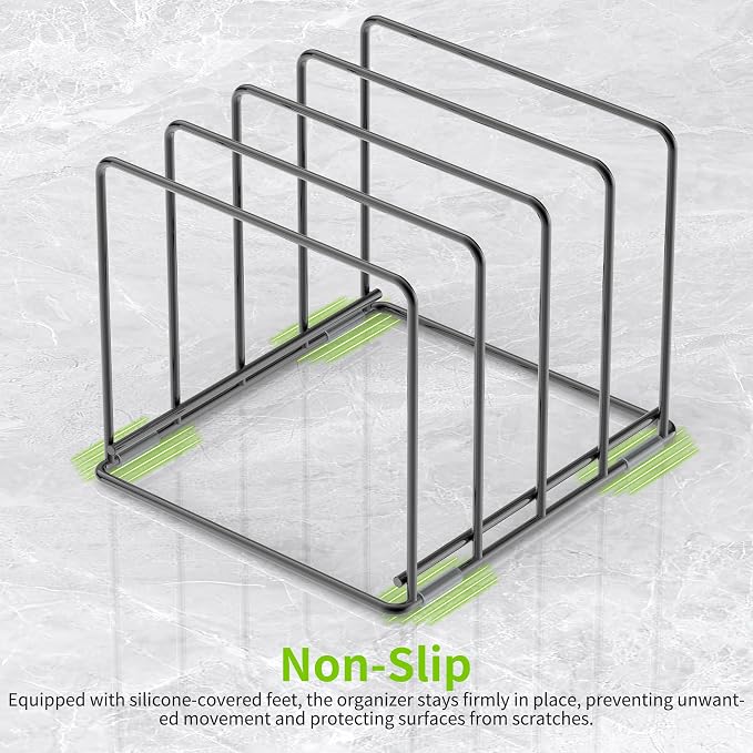 Kitchen Organizer Rack - 4-Slot Heavy-Duty Holder for Cutting Boards,Cookware – Rust-Resistant, Space-Saving Design with Non-Slip Feet for Countertop and Cabinet Storage (2 Pack) - Image 6
