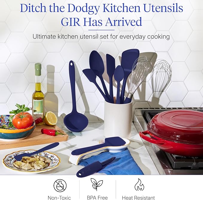 GIR: Get It Right 10-Piece Silicone Ultimate Kitchen Utensil Set – Spatulas, Ladle, Flip, Spoons, Whisk, Peeler & Spoonula – Nonstick, Non-Toxic, Heat-Resistant – Navy - Image 2