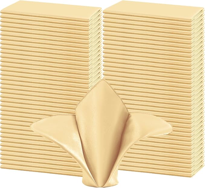 72 PCS Champagne Gold Square Satin Cloth Napkins, 20 X 20 Inch | Soft Smooth, Washable Reusable, Silk Dinner Table Napkins Bulk, for Weddings Parties Banquets Dining and Restaurants by FXKS