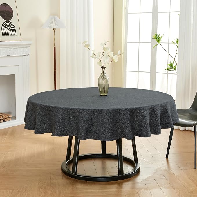 BALCONY & FALCON Rectangle Table Cloth Waterproof Charcoal Grey 107" | Round Washable Wrinkle Resistant Table Cloth Linen Fabric Tablecloths for Dining Party Kitchen Wedding and Outdoor Use - Image 2