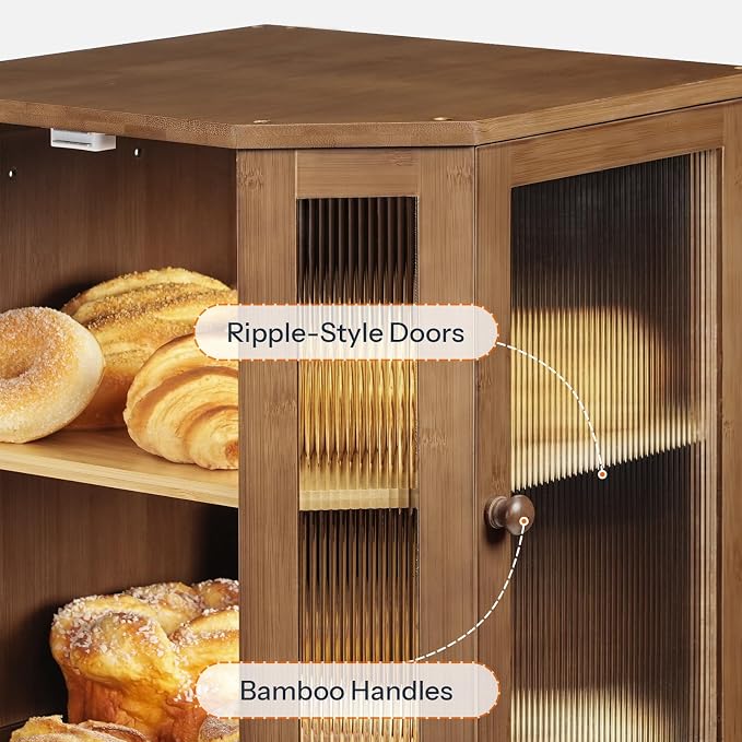 HOOBRO Bread Box, Bamboo Bread Box for Kitchen Countertop, 2-Tier Corner Bread Box, Large Capacity Bread Bin, Food Storage Box, Bread Storage Container for Kitchen, Dining Room, Brown BR12MB01 - Image 8