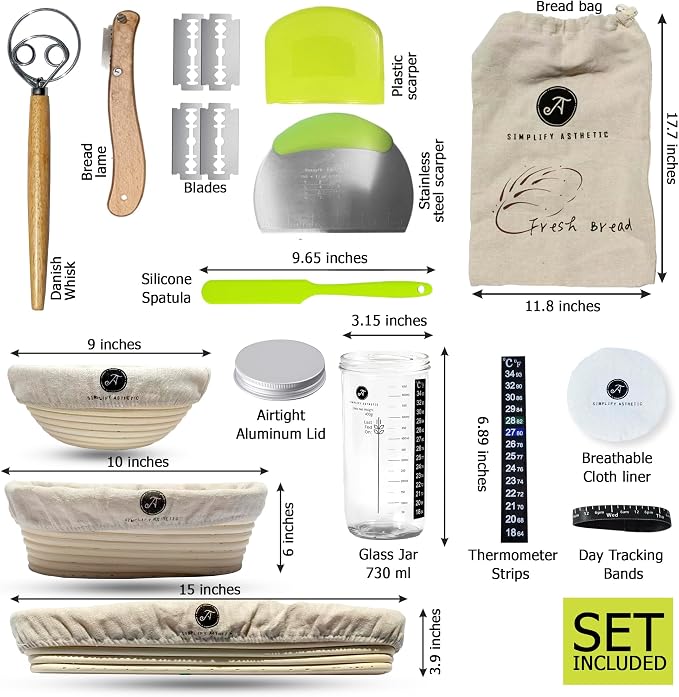 Premium Banneton Bread Proofing Basket - A Complete Sourdough Bread Baking Kit - Bread Baking Supplies - Sourdough Starter Jar Kit - Image 2