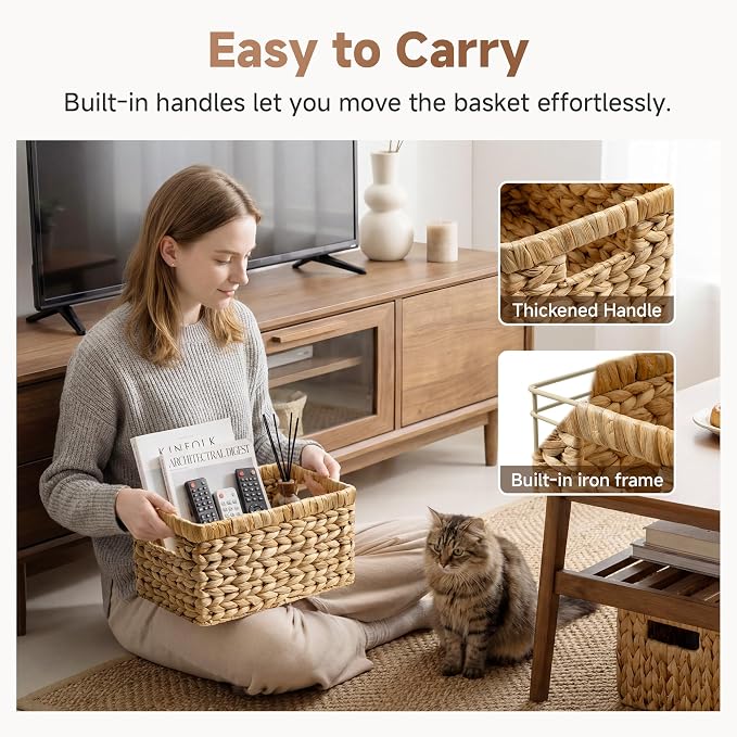 StorageWorks Wicker Baskets, Wicker Storage Baskets for Shelves, 2-Pack | Hyacinth Wicker Baskets for Storage, Woven Baskets for Organizing, Woven Baskets for Storage, Pantry Organizers and Storage - Image 4