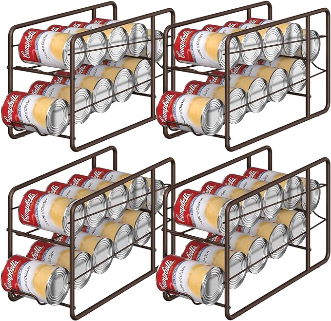 MOOACE 4 Pack Can Organizer for Pantry, Soda Can Dispenser Rack, Bronze | Stackable Canned Food Storage, Beverage Soup Cans Holder Fridge & Kitchen Cabinet Organizers and Storage by MOOACE
