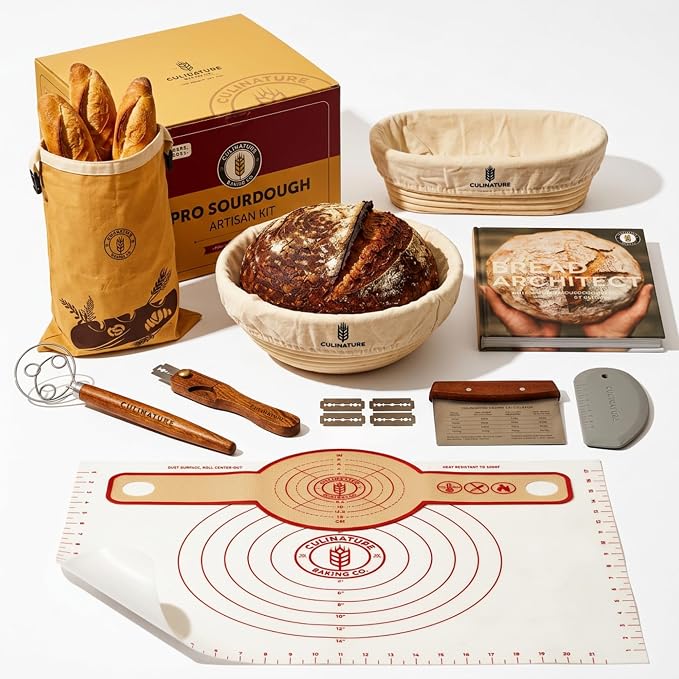 Complete Sourdough Starter Kit 2-Banneton Set 10”, Beeswax Bag & Cookbook | 10" Round & Oval Grade-A Rattan, Silicone Mat, Sapele Tools Won't Warp, Beginner-Friendly Baking Supplies, Gift for Bakers by Unknown