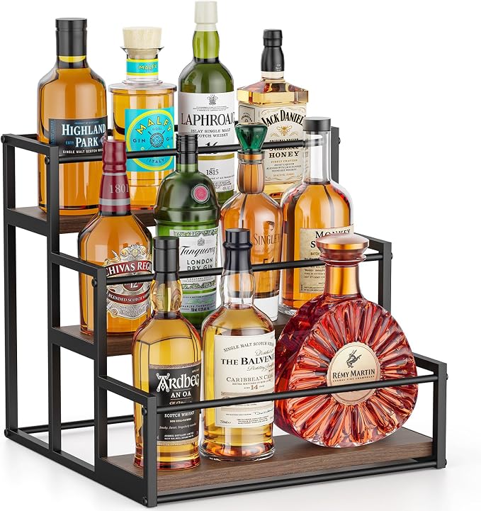THYGIFTREE Liquor Bottle Display Shelf, 3 Tier Coffee Syrup Rack Organizer & Bar Shelf Stand for Liquor, Whiskey, Spirits, Coffee Station & Home Bar by THYGIFTREE