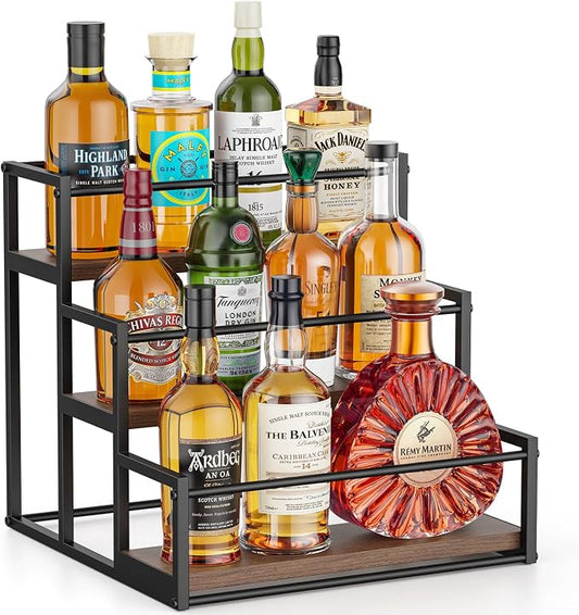 THYGIFTREE Liquor Bottle Display Shelf, 3 Tier Coffee Syrup Rack Organizer & Bar Shelf Stand for Liquor, Whiskey, Spirits, Coffee Station & Home Bar by THYGIFTREE