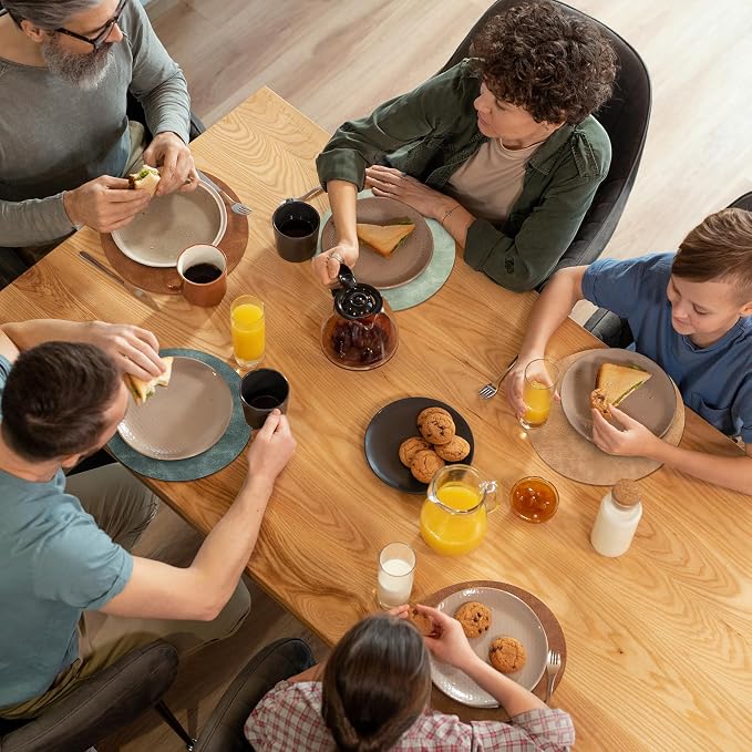 ADRIMER Placemats, Heat Resistant Round Placemats Set of 4 Washable, Waterproof Table Mats, Wipeable Faux Leather Place Mats for Kitchen, Dining Room, Turmeric Brown+Light Brown+Green+Blue - Image 7