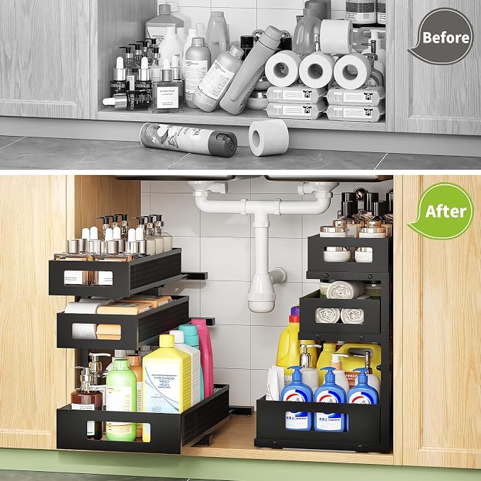Under Sink Organizer,3-Tier Heavy Duty Pull out Cabinet Organizer Shelf | Height Adjustable,Thickened Metal,Slide out Storage Drawer Rack for Kitchen Bathroom Pantry Laundry Home Organization - Image 8