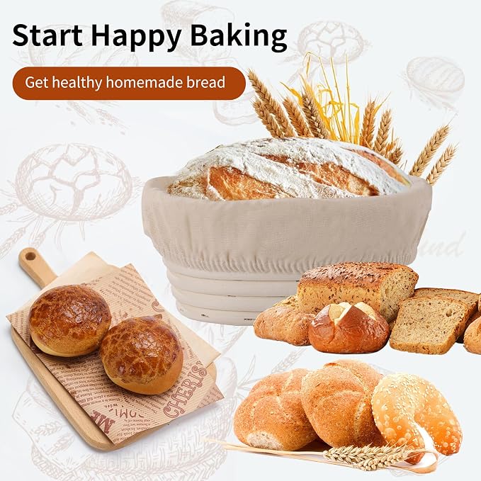 KONGDY 6 Pcs Banneton Bread Proofing Basket Oval Sourdough Bread Basket | (6.7x4.7x3in) Mini Bread Proofing Basket with Liner Professional & Home Bread Baking Supplies (Small Oval) - Image 7