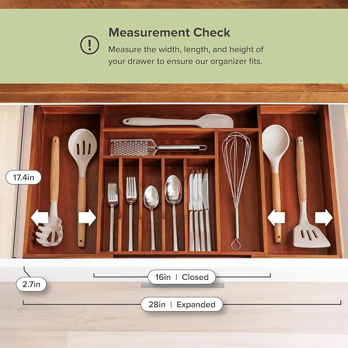 Silverware & Utensil Drawer Organizer, 16-28 in, Acacia | Cutlery, flatware, food-safe contract grade, kitchen drawer fit - Image 4