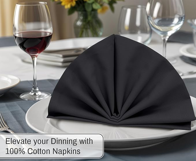 Ruvanti Cloth Napkins Set of 12, 18x18 Inches, 100% Cotton, Washable, Soft & Absorbent, Perfect for Wedding, Christmas, ‎Thanksgiving Dinners - Black Beauty - Image 4