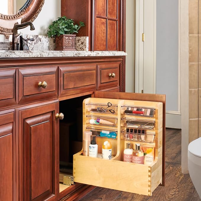Rev-A-Shelf 24" Wood Vanity Sink Pull Out Organizer Cabinet Storage w/Soft-Close for Kitchen or Bathroom, Maple Wood, 441-12VSBSC-1 - Image 4