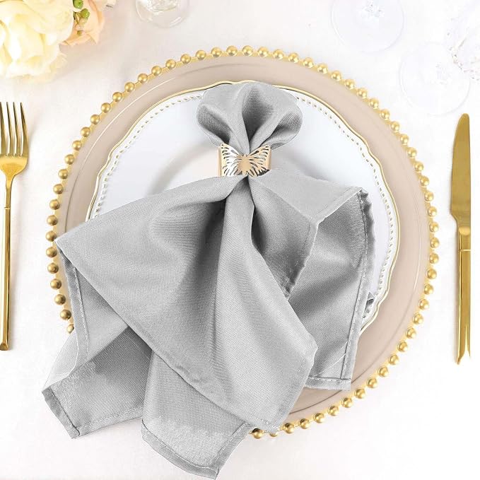 Efavormart Premium Cloth Napkins Set of 10, 20x20 Inch Silver Seamless Dinner Napkins, Washable Linen Table Napkin Cloth with Hemmed Edges for Weddings, Party and Banquet by efavormart
