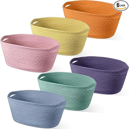 Sawysine 6 Pcs Storage Baskets Bulk for Organizing Cotton Rope Woven Basket with Handles for Gift Cloth Shelves Blanket Toys Living Room(Morandi) by Sawysine