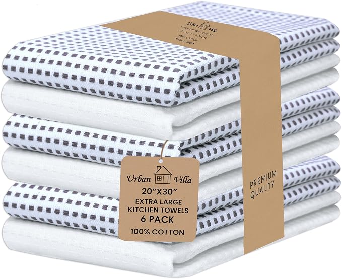 Urban Villa Christmas Dot Check Kitchen Towels Set of 6 20X30 Inches 100% Cotton Highly Absorbent Kitchen Towels Premium Quality Ultra Soft Mitered Corners Towels Iblue/White by CottonTrends