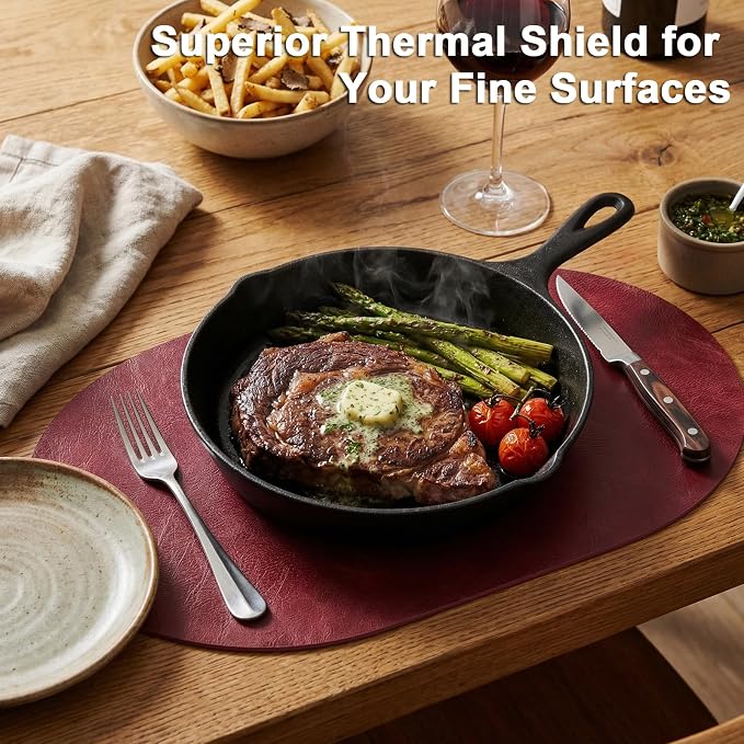 Placemats, Oval Placemats 2mm Ultra Thick Faux Leather Table Mats, Heat Resistant Waterproof Wipeable Dining Mats for Kitchen Table, Set of 12, Wine Red - Image 3