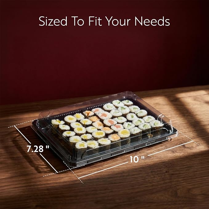 Restaurantware Plastic Sushi Trays 100 Pack of 10 x 7.2 x 1.77 Inch With Clear Lids Leak-Resistant Sushi Take Out Boxes Stackable Containers For Grab-And-Go - Image 2