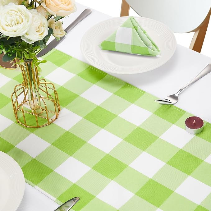 Cupuamon Fabric Checkered Table Runner 6 Pack Waterproof Gingham Table Runner 14W x 108L Buffalo Check Table Runners for Parties Kitchen Dining Wedding Banquet (Emerald and White) - Image 5