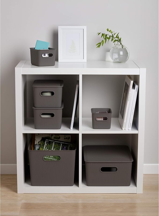 Superio Ribbed Collection - Decorative Plastic Basket Open Home Storage Bins Organizer, Brown (Set of 3) 1 X-Large, 1 Large, 1 Medium - Container Boxes for Organizing Closet Storage Bins for Shelves - Image 7