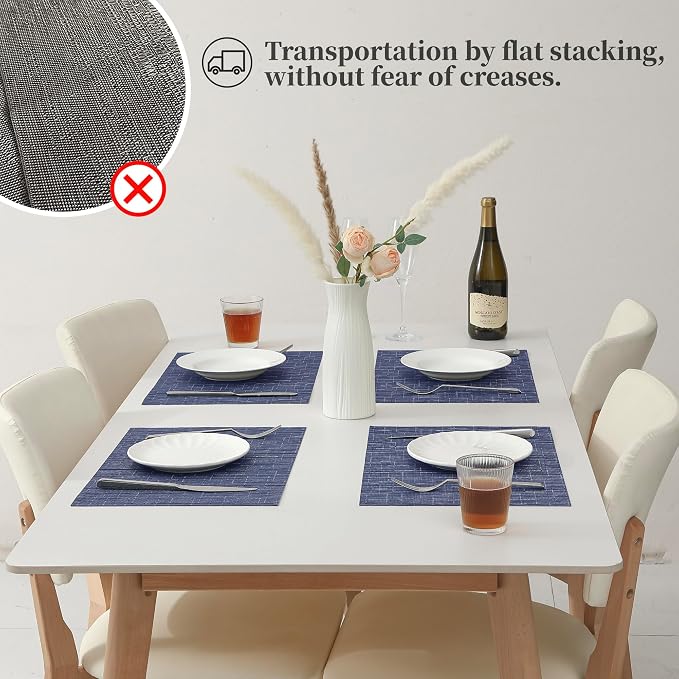 Leetaltree Blue Placemats Set of 12 - Heat Resistant Non-Slip Place mats for Dining Table, Washable Durable PVC Vinyl Woven Table Mats（Blue, 12） - Image 6