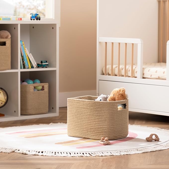 4 Pack Storage Baskets for Organizing, Shelf Baskets with Handles, Jute | 14.5"Lx9.8"Wx9"H, Woven Basket, Cotton Rope Basket, Toy Storage, Cube Shelf, Gift Baskets Empty, Home Decor - Image 4