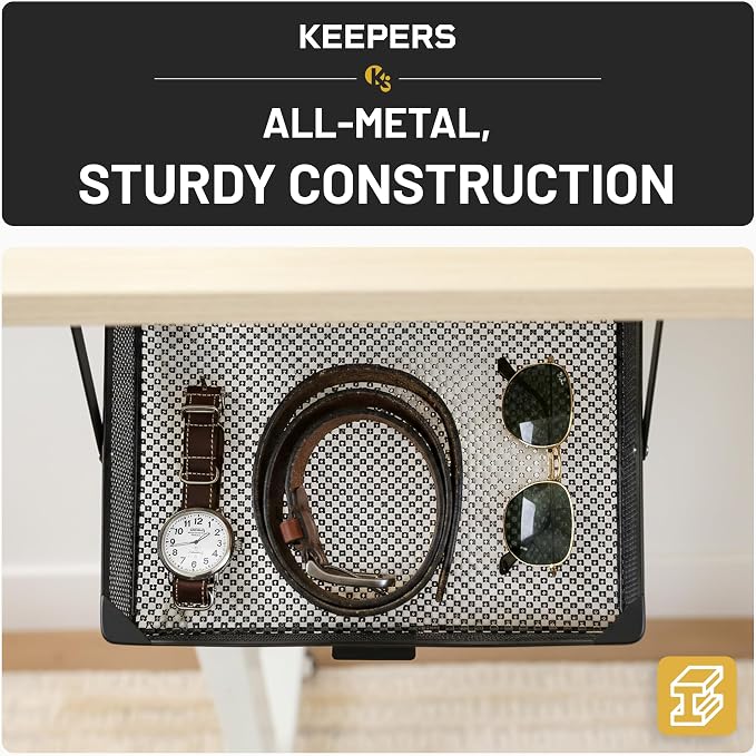 KEEPERS - Under Desk Drawer Slide Out – Metal Under Desk Storage Drawer for Office, Home, RV, Kitchen – Slim Under Table Drawer Attachment with Easy DIY Mount - Under Desk Organizer - 13x10x2.5In - Image 7