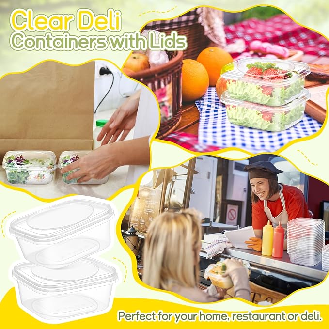 50 Pack 12 oz Deli Containers with Lids, Tamper Proof Leak Resistant Clear Plastic Food Storage Containers, Airtight Meal Prep Container for Soup Salad Tiramisu, Microwave & Dishwasher Safe - Image 5