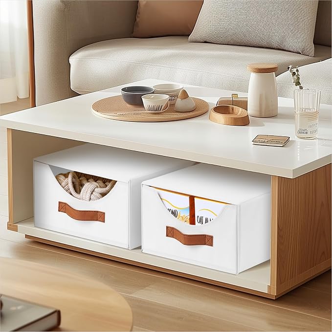 Stackable Storage Drawers - Collapsible Storage Bins with Drawers, 6 Pack Closet Shelf Organizer Basket, Fabric Pull Out Organizer for Bedroom, Living Room, Dorm, White - Image 2