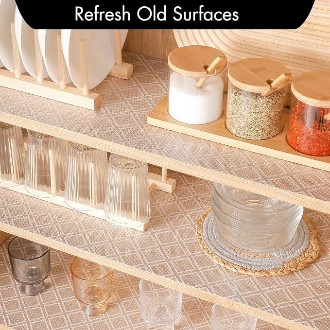 Shelf Liners for Kitchen Cabinets – Non Adhesive Drawer and Cabinet Liner, Waterproof and Oil-Proof Kitchen Cupboard Shelf Paper EVA Material Fridge Liner for Refrigerator – Modern Pattern - Image 3
