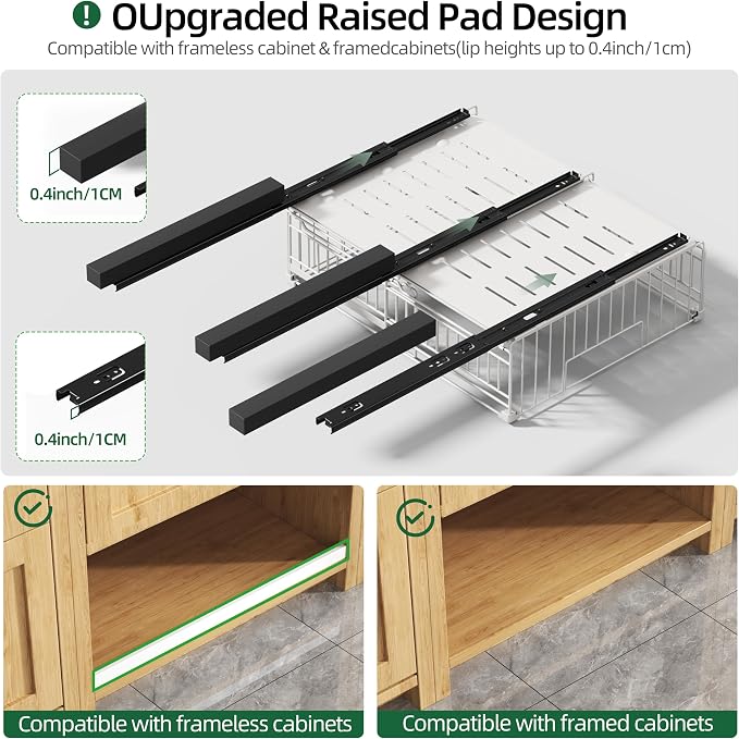 2 Pack Expandable Pull Out Cabinet Organizer, 16.5" Deep White | Pull Out Drawers for Cabinets with width from 13" to 20", Cabinet Drawers Slide Out with Upgrade 3 Slide Rails, Hold 65 lbs - Image 4