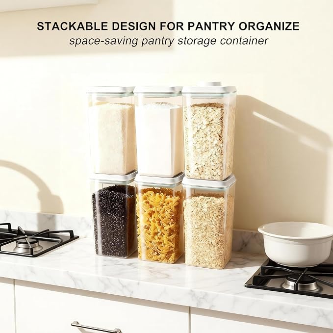 Pop Containers with Lids Stackable Food Storage Containers 4pcs | with 4pcs Measure Scoop Airtight Kitchen Pantry Organizers for Snack Candy Salt Herb Spices Pasta Cereal Flour Sugar BPA-Free - Image 4