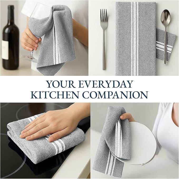 LANE LINEN Kitchen Towel Set, Pack of 12-14"x25" Tea Towels for Kitchen, Dish Drying Towels, Absorbent & Machine Washable, Soft & Durable, Reusable Cleaning Cloth for Glassware - Grey Chambray - Image 7