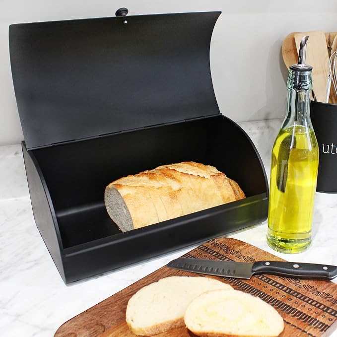 AuldHome Design Farmhouse Black Bread Box; Retro Vintage Style Enamel Countertop Bread Bin - Image 2