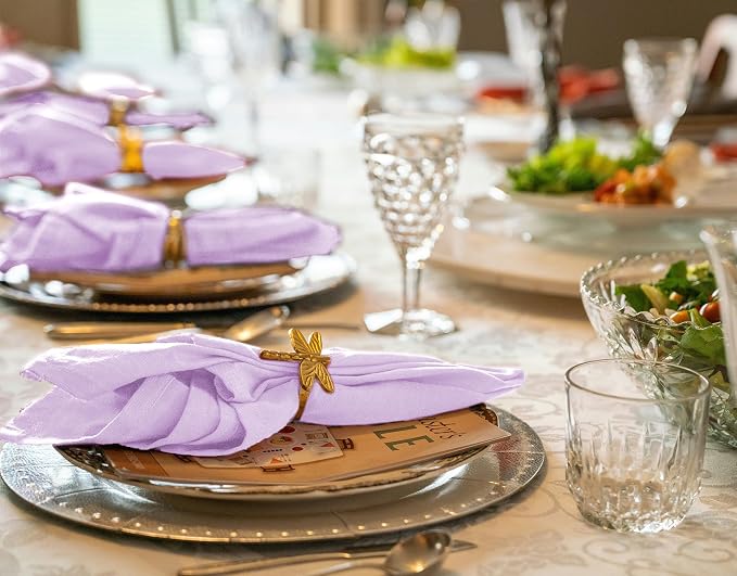50 Pack Lavender Cloth Napkins, 16 x 16 Inch Cotton with Fringe Settings | Handmade washable reusable cotton dinner napkins in bulk for weddings, parties, rustic boho table settings - Image 7