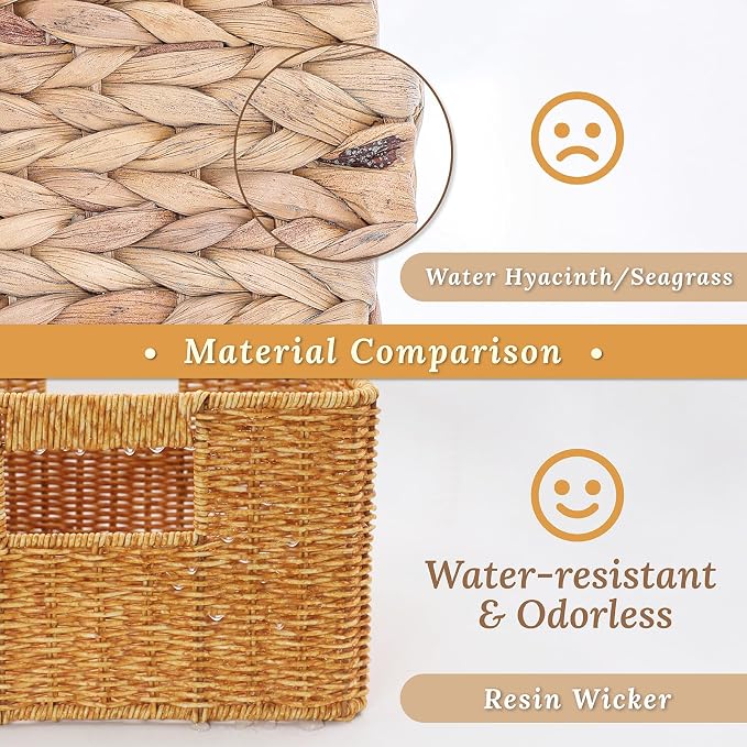 WeeNest Baskets with Handles, Wicker Storage, Shelf Boxes for Organizing, Decorative Resin, Set of 3, Amber - Image 3