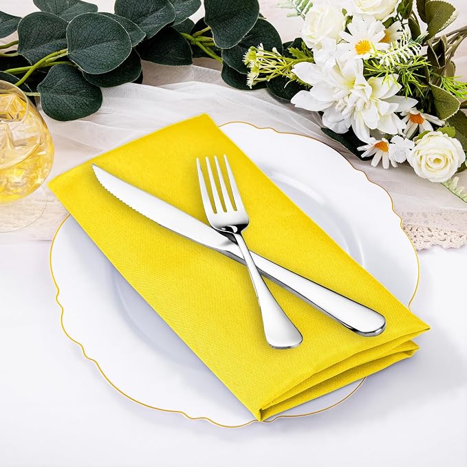 SuperO Set of 40 Cloth Napkins 17 x 17 Inch, Polyester Solid Washable Dinner Napkins with Hemmed Edges,Great for Restaurant, Wedding and Party(Yellow) - Image 2