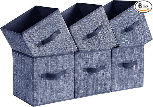 SONGMICS Storage Cubes, 11-Inch Non-Woven Fabric Bins with Double Handles, Set of 6, Closet Organizers for Shelves, Foldable, for Clothes, Misty Blue UROB026I01 by Unknown