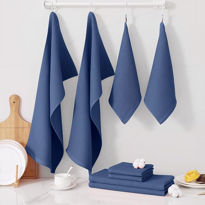 Homaxy 16 Pack 100% Cotton Kitchen Towels and Dishcloths Set, Navy Blue | 12 x 12 Inches and 13 x 28 Inches Kitchen Towels Set, Ultra Soft Absorbent Dish Cloths for Washing Dishes - Image 7